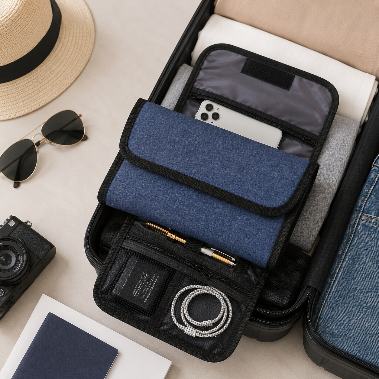 CarryGrid Cable Organizer Roll – Foldable Tech Accessories Storage Pouch