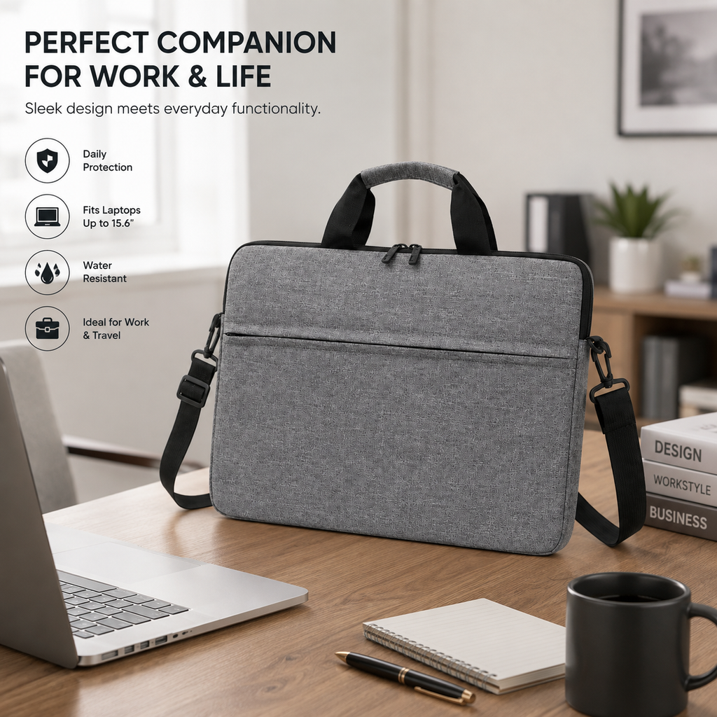 CarryGrid Laptop Carry Sleeve – 15.6-Inch Water-Resistant Shoulder Bag