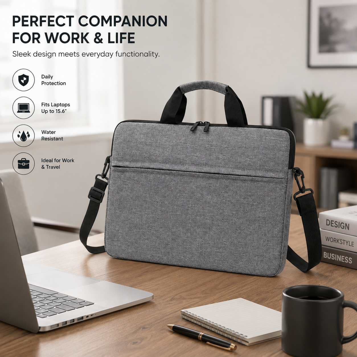 CarryGrid Laptop Carry Sleeve – 15.6-Inch Water-Resistant Shoulder Bag