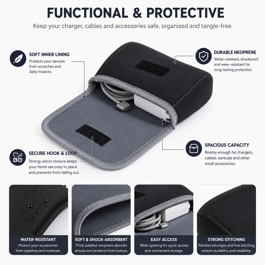 CarryGrid Tech Pouch Mini – Compact Cable & Charger Organizer