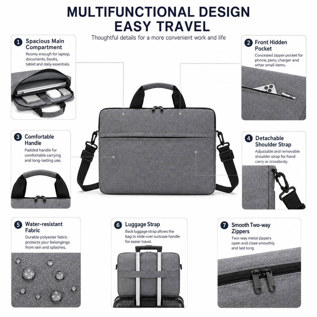 CarryGrid Laptop Carry Sleeve – 15.6-Inch Water-Resistant Shoulder Bag