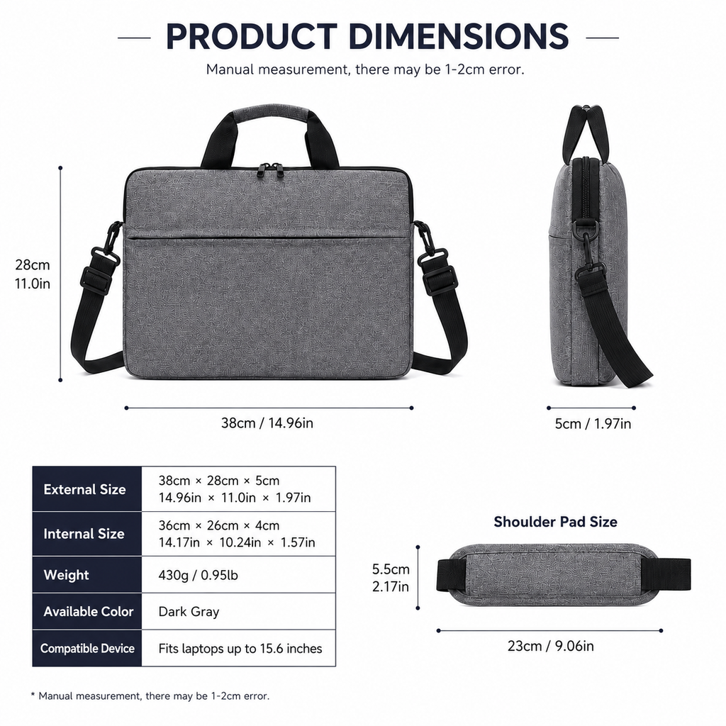CarryGrid Laptop Carry Sleeve – 15.6-Inch Water-Resistant Shoulder Bag